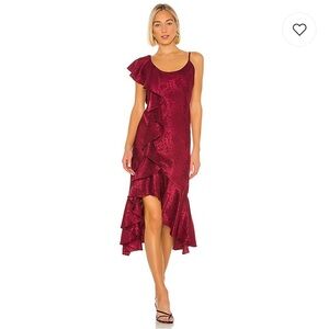 NWT House of Harlow Red Dress Tiered Ruffled Georgeta Dress Size XS Formal